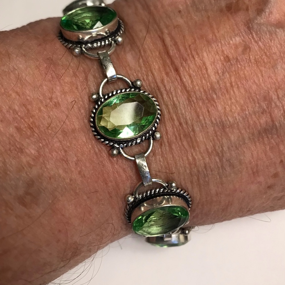 Peridot Stamped 925 Sterling Silver Bracelet